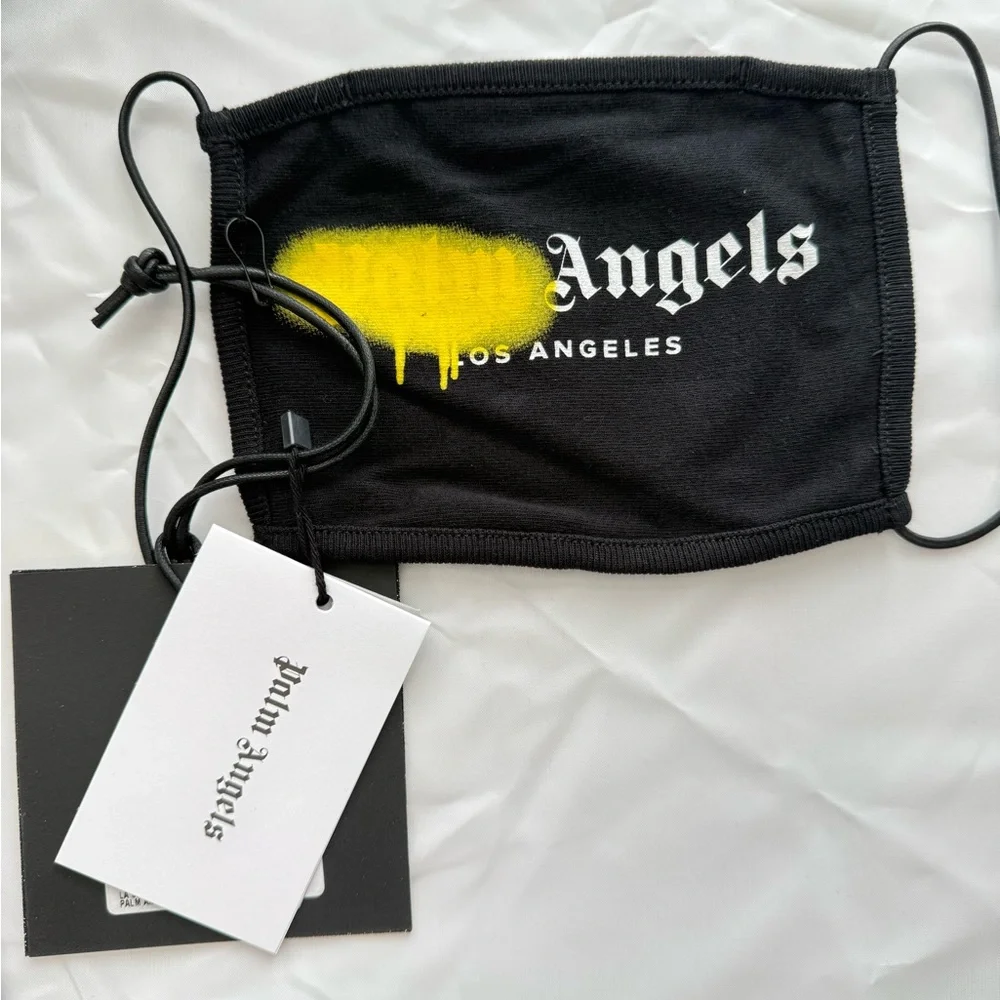 Palm Angels Black Face Mask with Yellow Accent